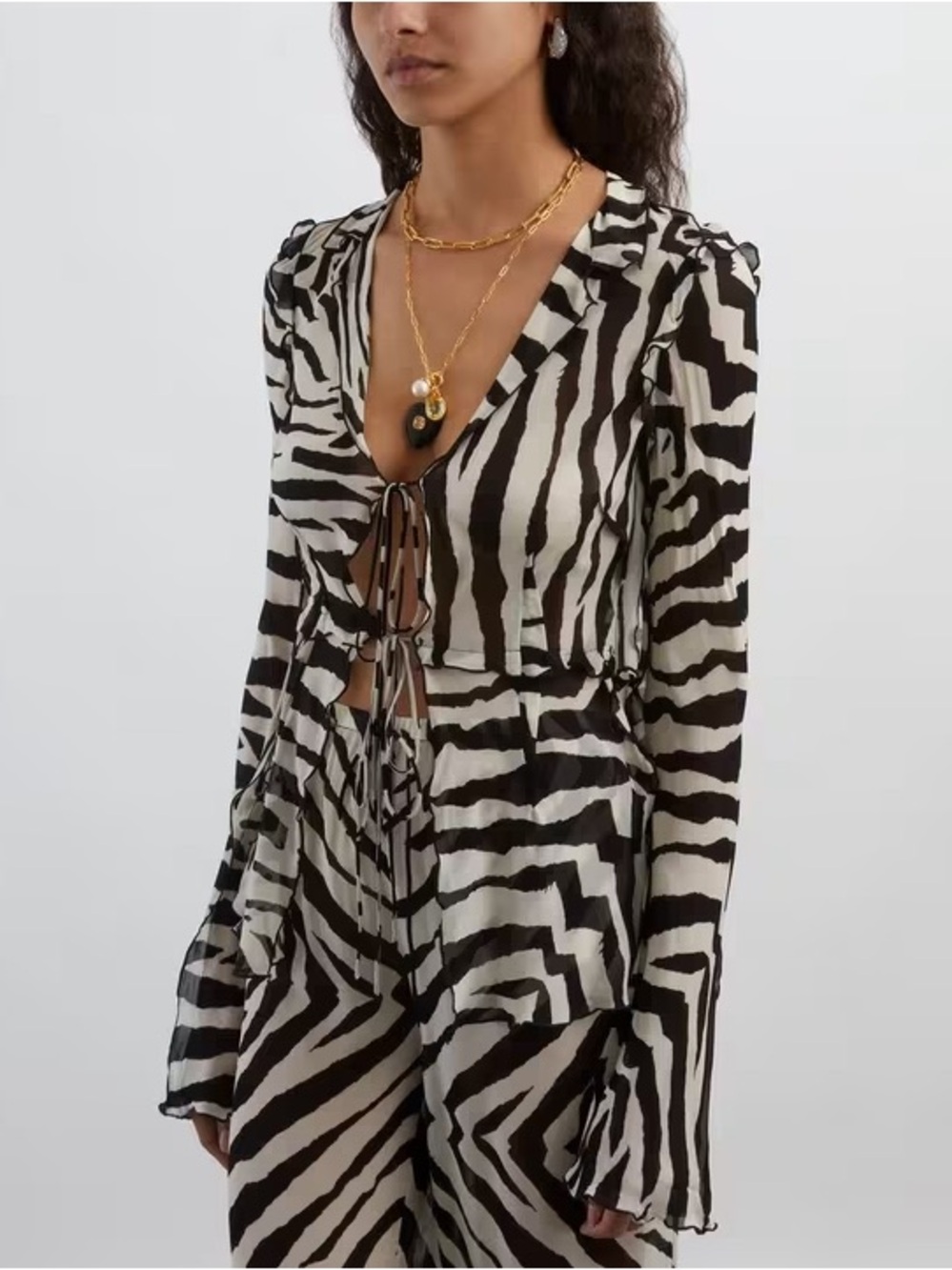 Rat & Boa Zephyr Blouse Black and White Zebra Print Tie-Front Top XS